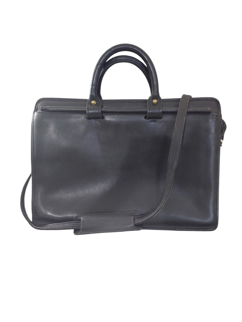 Jack George Men's Vintage Black Leather Briefcase Computer Bag   With Strap